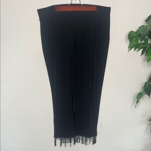 Joseph Ribkoff Black Bead Fringe Hem Pants